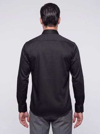Siyah Non-Iron Pamuklu Dynamic Fit Erkek Uzun Kollu Gömlek