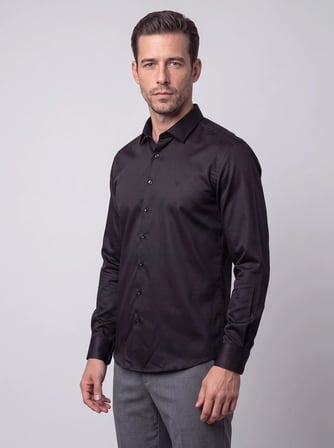 Siyah Non-Iron Pamuklu Dynamic Fit Erkek Uzun Kollu Gömlek