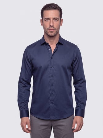 Lacivert Non-Iron Pamuklu Dynamic Fit Erkek Uzun Kollu Gömlek