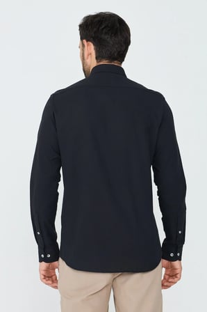 Siyah %100 Pamuk Dynamic Fit Erkek Uzun Kollu Gömlek