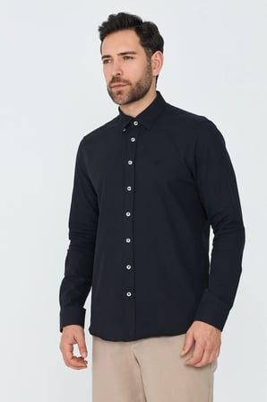Siyah %100 Pamuk Dynamic Fit Erkek Uzun Kollu Gömlek
