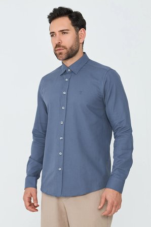 Koyu Gri %100 Pamuk Dynamic Fit Erkek Uzun Kollu Gömlek