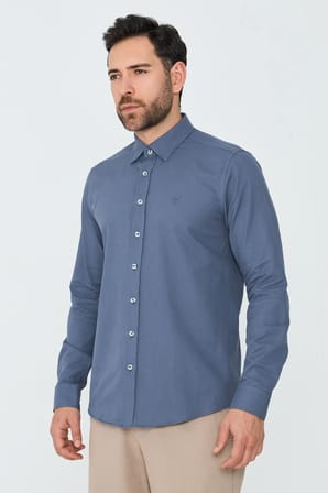Koyu Gri %100 Pamuk Dynamic Fit Erkek Uzun Kollu Gömlek