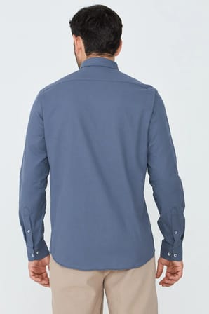 Koyu Gri %100 Pamuk Dynamic Fit Erkek Uzun Kollu Gömlek