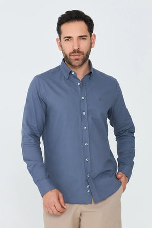 Koyu Gri %100 Pamuk Dynamic Fit Erkek Uzun Kollu Gömlek