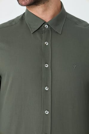 Haki %100 Pamuk Dynamic Fit Uzun Kollu Erkek Gömlek