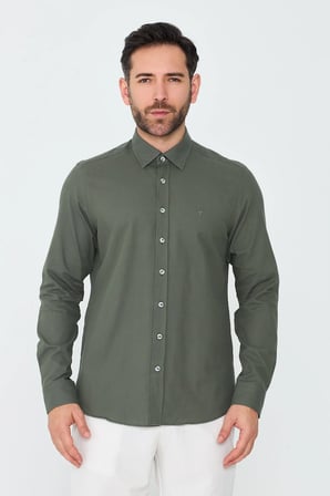 Haki %100 Pamuk Dynamic Fit Uzun Kollu Erkek Gömlek