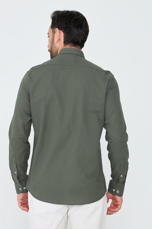 Haki %100 Pamuk Dynamic Fit Uzun Kollu Erkek Gömlek