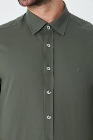 Haki %100 Pamuk Dynamic Fit Uzun Kollu Erkek Gömlek