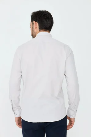 Ekru %100 Pamuk Dynamic Fit Erkek Günlük Gömlek