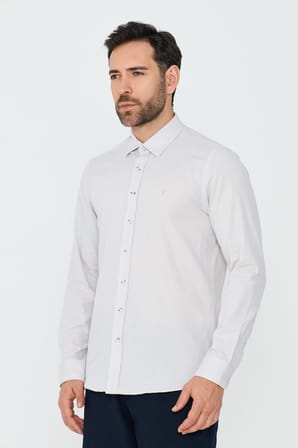 Ekru %100 Pamuk Dynamic Fit Erkek Günlük Gömlek