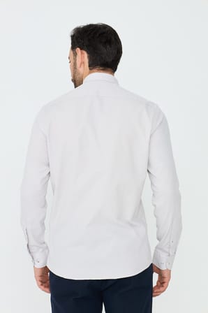Ekru %100 Pamuk Dynamic Fit Erkek Günlük Gömlek