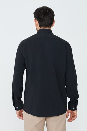 Siyah Dynamic Fit Erkek Uzun Kollu Gömlek