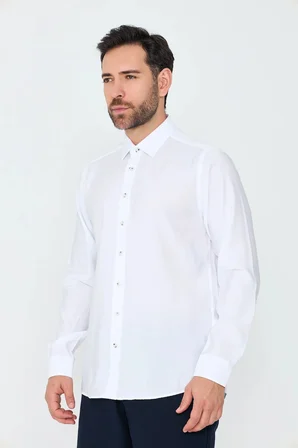 Beyaz Dynamic Fit Erkek Uzun Kollu Gömlek