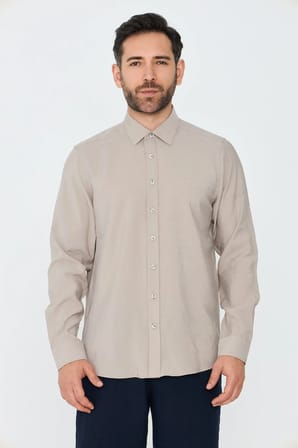 Krem Rengi Dynamic Fit Uzun Kollu Erkek Gömlek