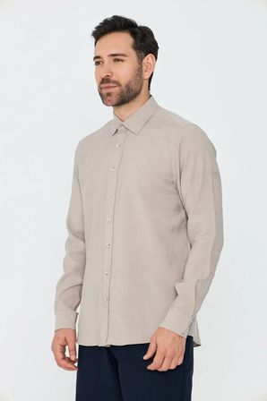 Krem Rengi Dynamic Fit Uzun Kollu Erkek Gömlek