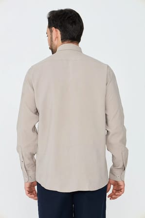 Krem Rengi Dynamic Fit Uzun Kollu Erkek Gömlek