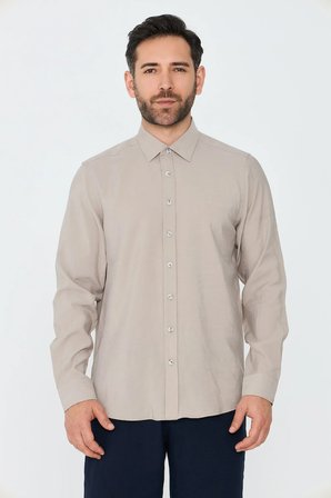 Krem Rengi Dynamic Fit Uzun Kollu Erkek Gömlek