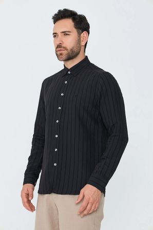 Siyah Çizgili Dynamic Fit Erkek Uzun Kollu Gömlek