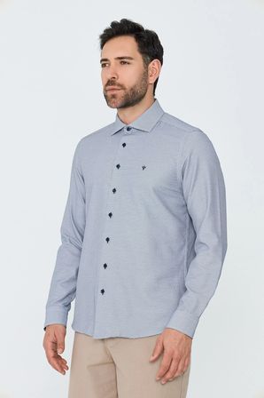Lacivert Mikro Desenli Dynamic Fit Erkek Uzun Kollu Gömlek