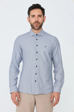 Lacivert Mikro Desenli Dynamic Fit Erkek Uzun Kollu Gömlek