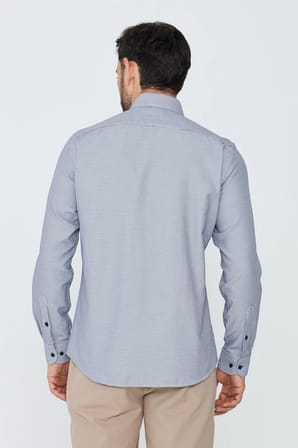 Lacivert Mikro Desenli Dynamic Fit Erkek Uzun Kollu Gömlek