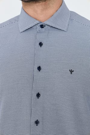 Lacivert Mikro Desenli Dynamic Fit Erkek Uzun Kollu Gömlek