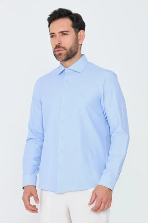 Mavi Mikro Desenli Dynamic Fit Erkek Uzun Kollu Gömlek