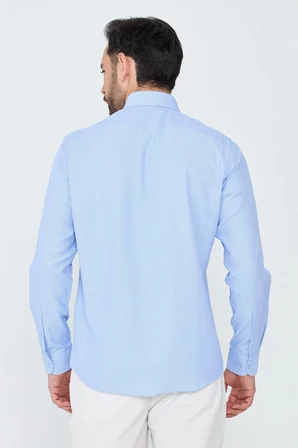 Mavi Mikro Desenli Dynamic Fit Erkek Uzun Kollu Gömlek