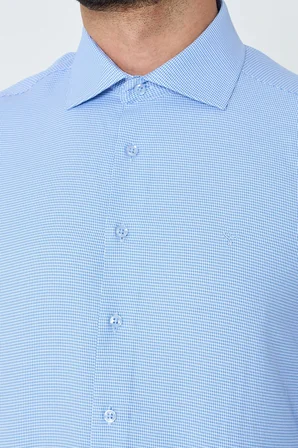 Mavi Mikro Desenli Dynamic Fit Erkek Uzun Kollu Gömlek