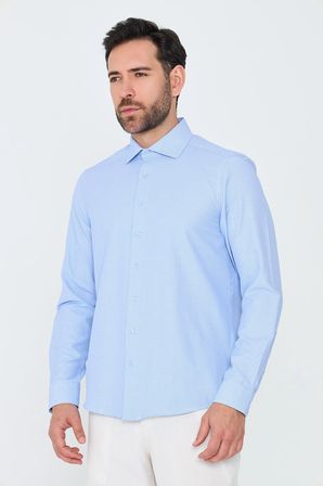 Mavi Mikro Desenli Dynamic Fit Erkek Uzun Kollu Gömlek