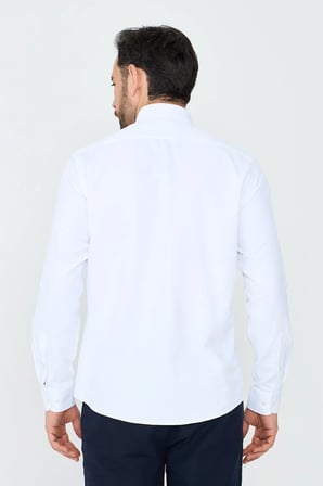 Beyaz Dokulu Dynamic Fit Erkek Uzun Kollu Gömlek