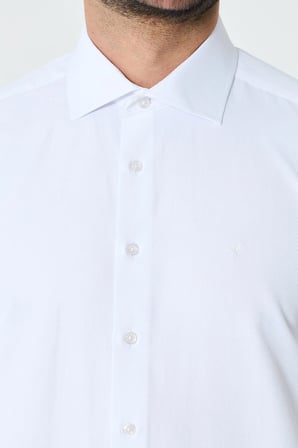 Beyaz Dokulu Dynamic Fit Erkek Uzun Kollu Gömlek