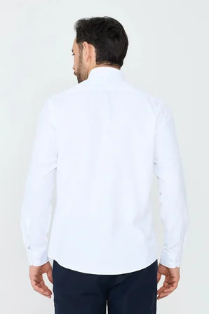Beyaz Dokulu Dynamic Fit Erkek Uzun Kollu Gömlek