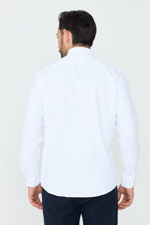 Beyaz Mikro Çizgili Dynamic Fit Erkek Uzun Kollu Gömlek
