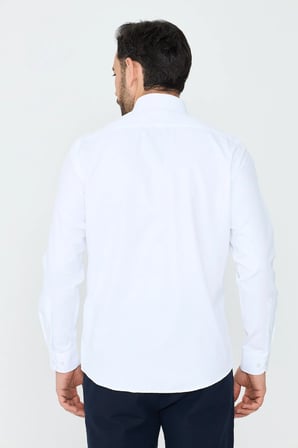 Beyaz Mikro Çizgili Dynamic Fit Erkek Uzun Kollu Gömlek