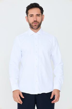 Beyaz Mikro Desenli Dynamic Fit Uzun Kollu Erkek Gömlek