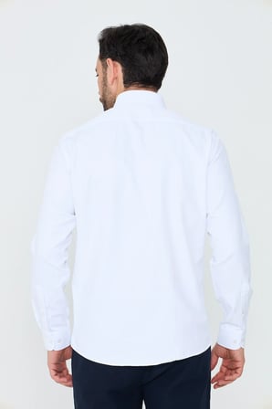 Beyaz Mikro Desenli Dynamic Fit Uzun Kollu Erkek Gömlek