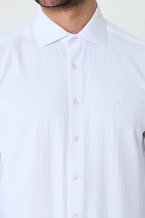 Beyaz Mikro Desenli Dynamic Fit Uzun Kollu Erkek Gömlek