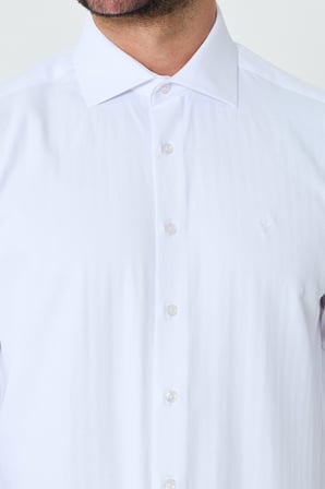 Beyaz Mikro Desenli Dynamic Fit Uzun Kollu Erkek Gömlek