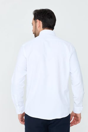 Beyaz Uzun Kollu Mikro Desenli Dynamic Fit Erkek Gömlek