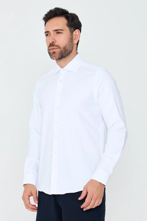 Beyaz Uzun Kollu Mikro Desenli Dynamic Fit Erkek Gömlek