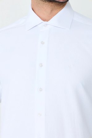 Beyaz Uzun Kollu Mikro Desenli Dynamic Fit Erkek Gömlek