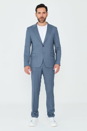 Mavi Çizgili Sivri Yaka 6 Drop Regular Fit Günlük Takım Elbise
