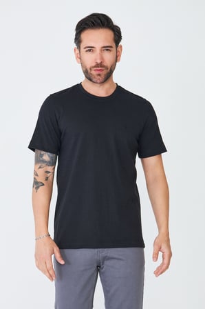 Siyah Mikro Desenli Erkek Basic Tişört
