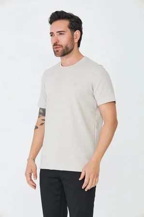 Bej Mikro Desenli Basic Erkek Tişört