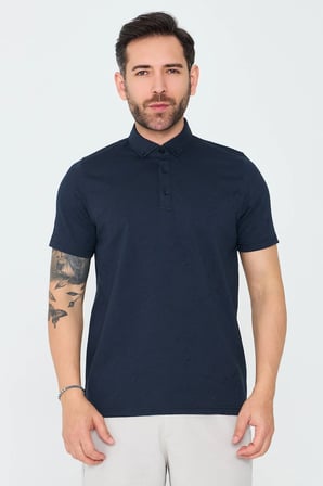Lacivert Mikro Desenli Düğmeli Erkek Polo Yaka Tişört