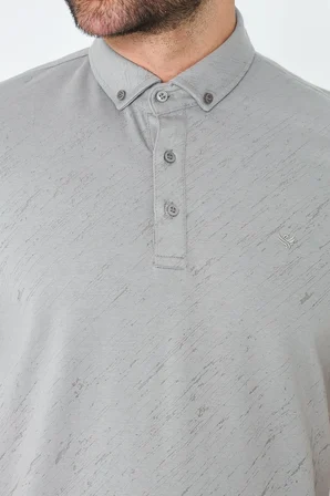 Çağla Rengi Mikro Desenli Düğmeli Erkek Polo Yaka Tişört