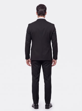 Siyah Sivri Yaka 6 Drop Regular Fit Yelekli Erkek Takım Elbise