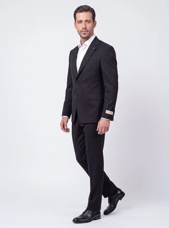 Siyah Mono Yaka 4 Drop Regular Fit Günlük Takım Elbise